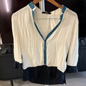 Ellie Cream Blouse with Black and Teal Accents
